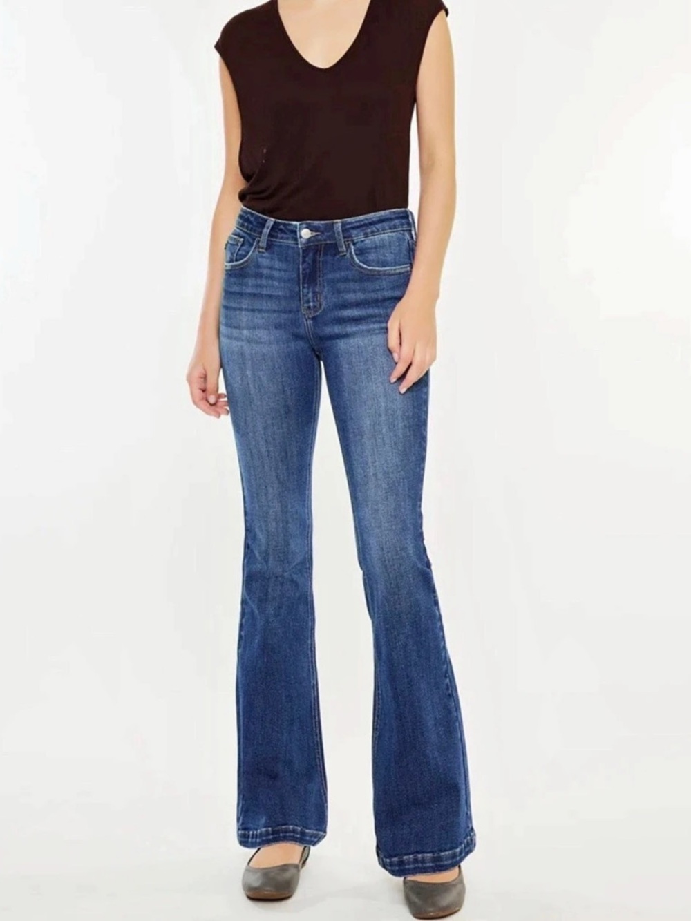 Kancan Annie Essentials Mid Rise Flare Jeans Stretch Size 1/24 Petite Blue